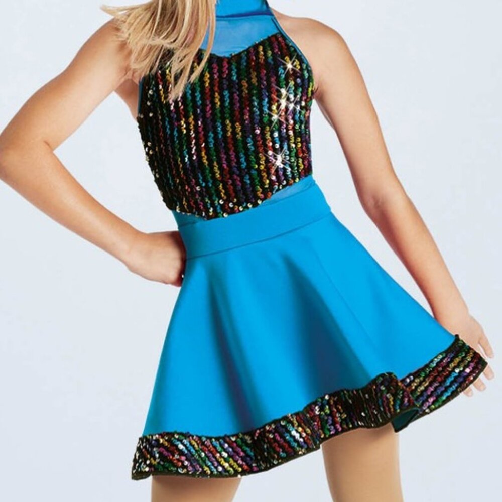 NEW Rainbow Sequin Blue Dance Dress